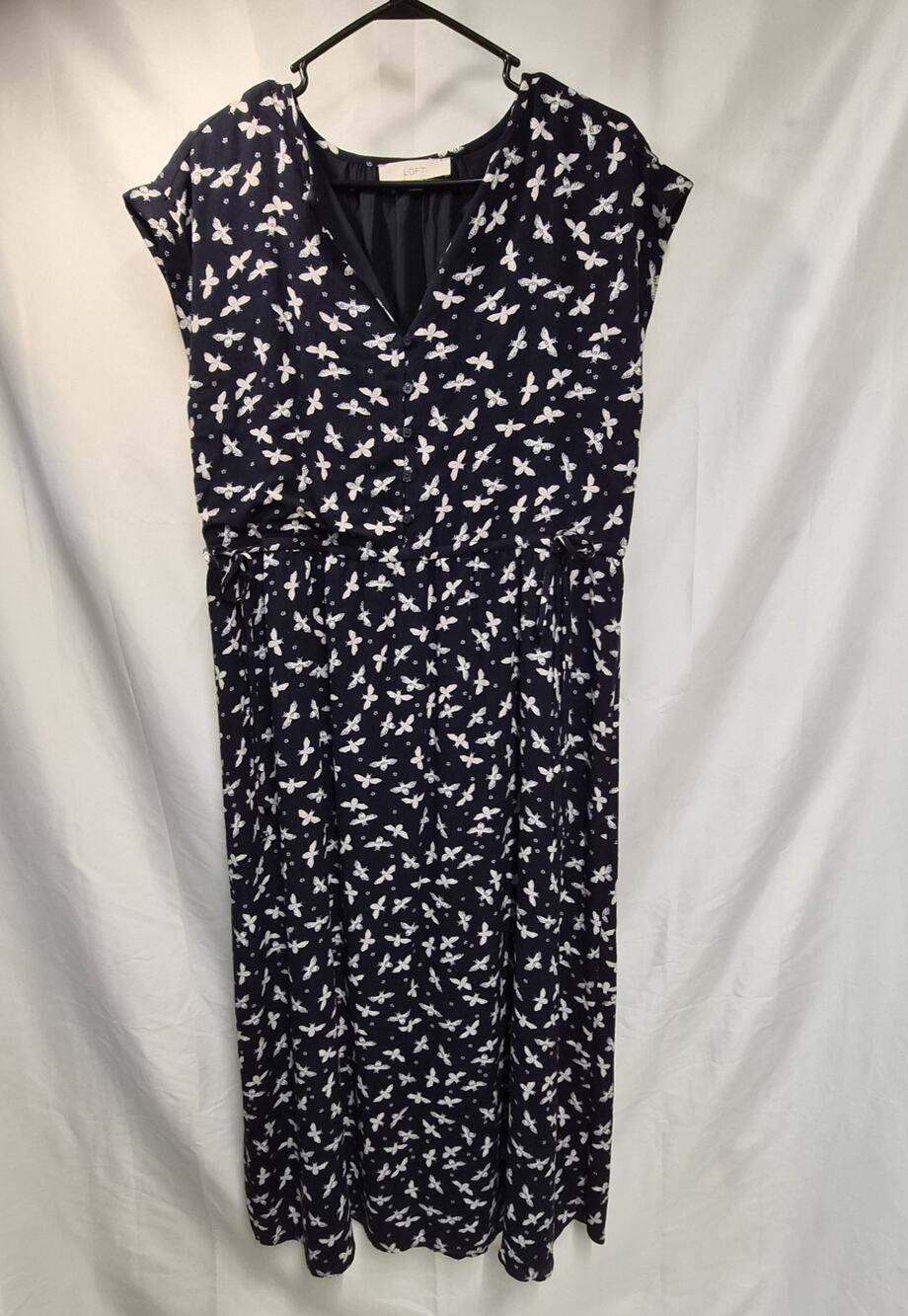 Loft Women's Navy Blue Cream Bees Maxi Dress Oversized Size Small Boho